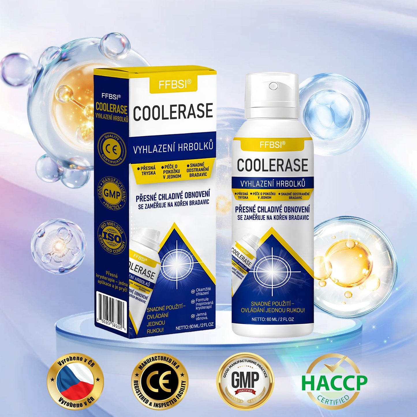 FFBSI® CoolErase Sprej pro regeneraci pokožky (Bradavice, Puchýře, Ekzém, Lupy, Kožní keratózy, Akné, Kožní výrůstky, Jizvy, Mateřská znaménka)💎